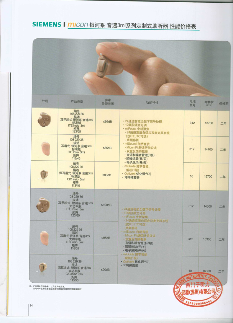 西門子銀河系定製機助聽器音速3mi motion itc大功率