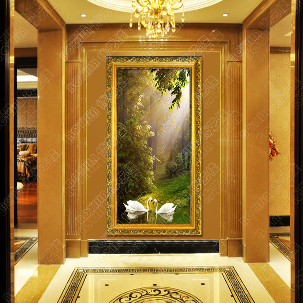 
                                                            博艺佳 欧式手绘风景油画玄关装饰画过道竖版挂画天鹅湖壁画定制 B宫殿金框 60CM*120CM                