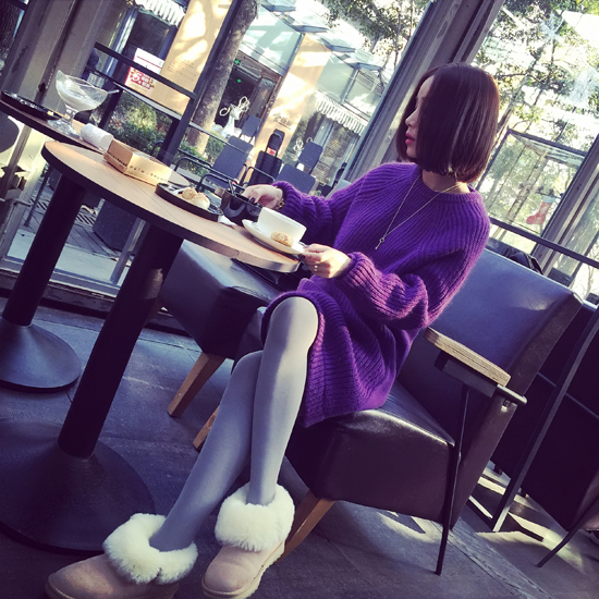 衣与草2016春季女装 针织中长款女套头韩版圆领针织上衣雪纺假 两件连衣裙 黑色 均码