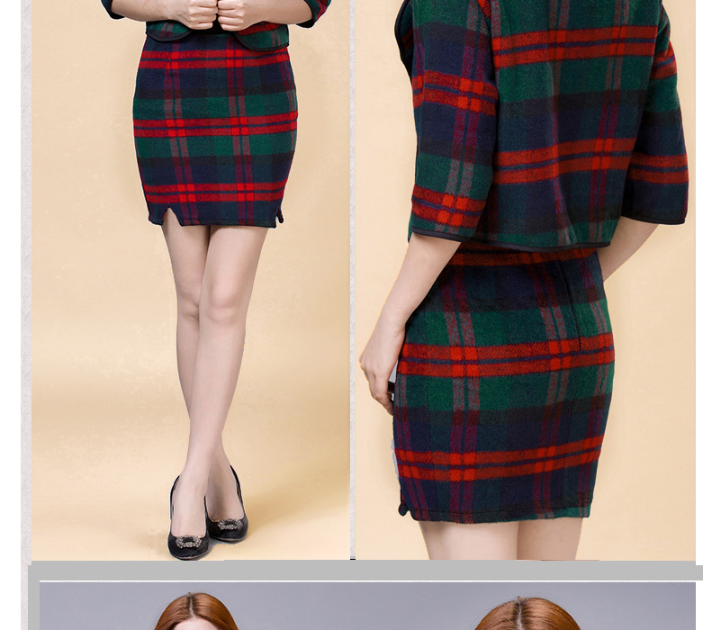 女人镜 2015格纹毛呢外套两件套#N9009-1 桔红色 S