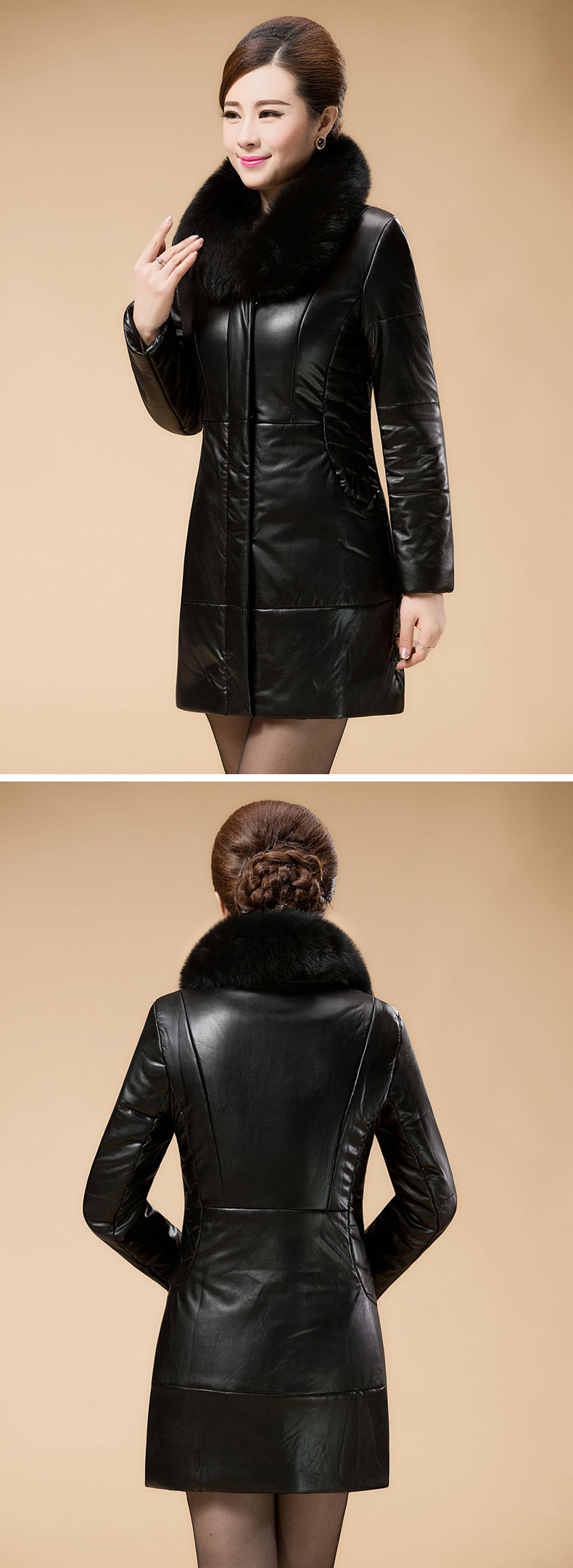 中老年女装海宁皮衣女外套加厚中长款加大码女装妈妈装羊驼绒皮大衣