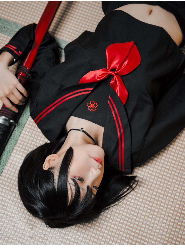 日系学院风水手服原创 jk制服裙暗黑系不良少女正统关西襟长袖黑色