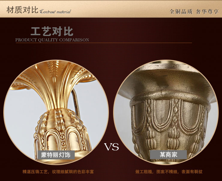 蒙特丽 客餐厅卧室吊灯TT99 美式乡村全铜灯具(B) 3头(66*40)cm