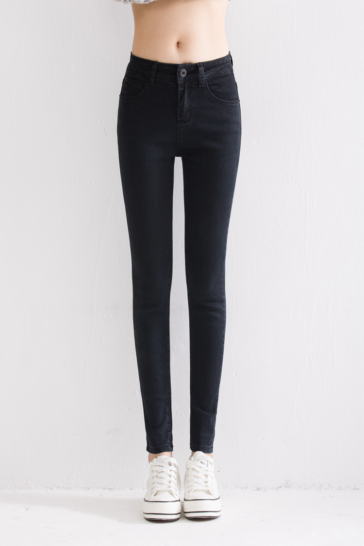 莎密2016春韩版秋装新款黑色牛仔裤女小脚裤显瘦铅笔长裤子 黑色 26