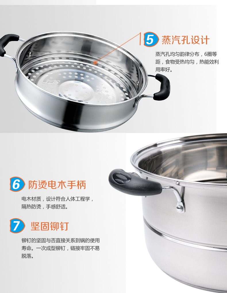 
                                        爱仕达（ASD） 304不锈钢三层加厚复底28CM 电磁炉明火通用蒸锅 WGNS1528                