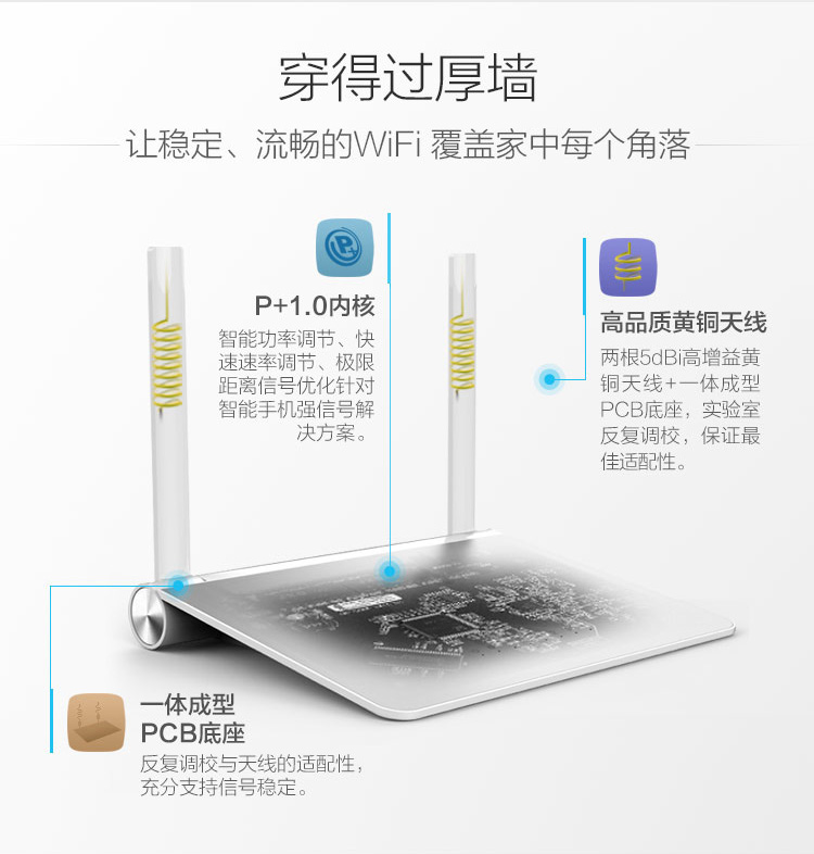 360安全路由P1 3mm轻薄设计 大户型智能无线路由器 300Mpbs高速率路由器