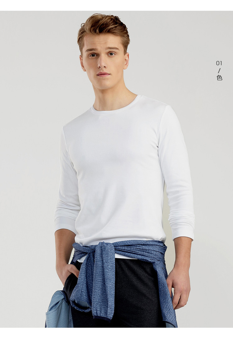 佐丹奴(giordano) 男装t恤 男士纯棉圆领t恤厚实素色修身打底衫