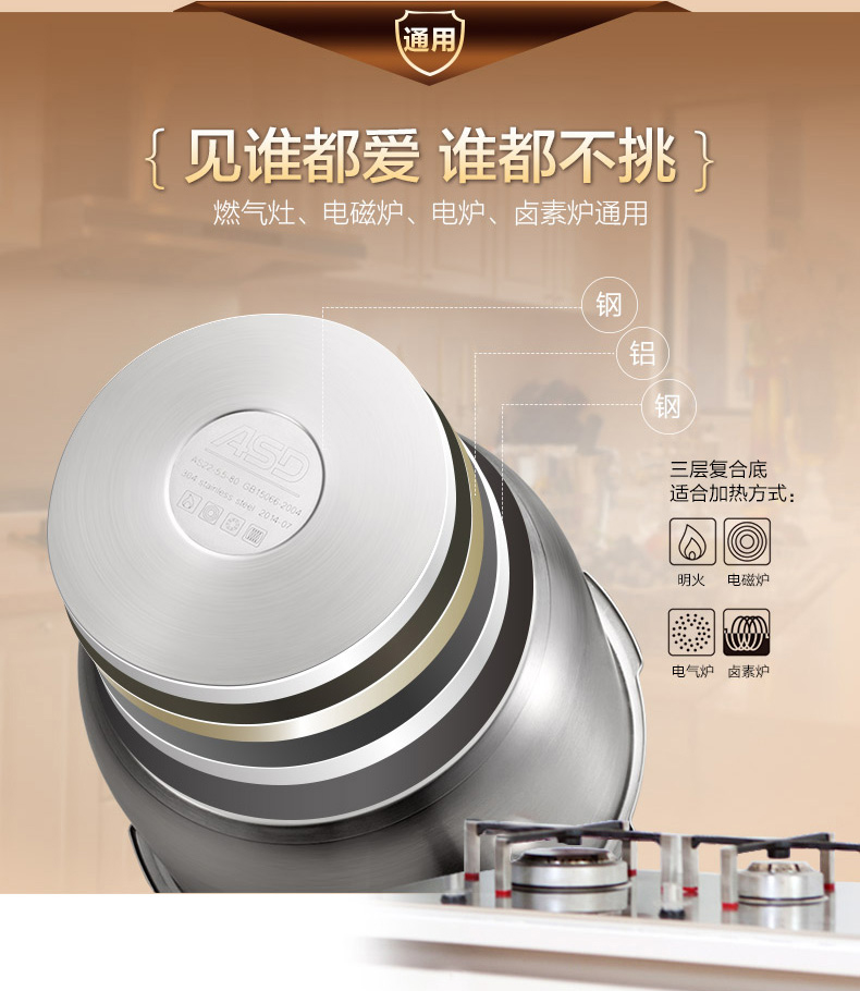 爱仕达ASD高压锅 20CM电磁炉通用六保险不锈钢压力锅DN1820