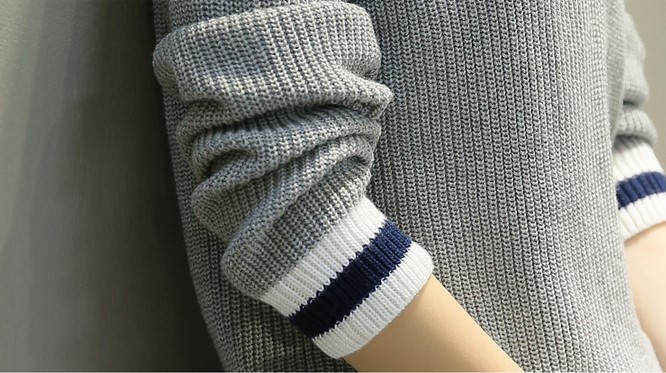 莎兰雅  2015秋冬韩版纯色V领套头毛衣宽松针织衫长袖毛衣女冬9400 灰色款