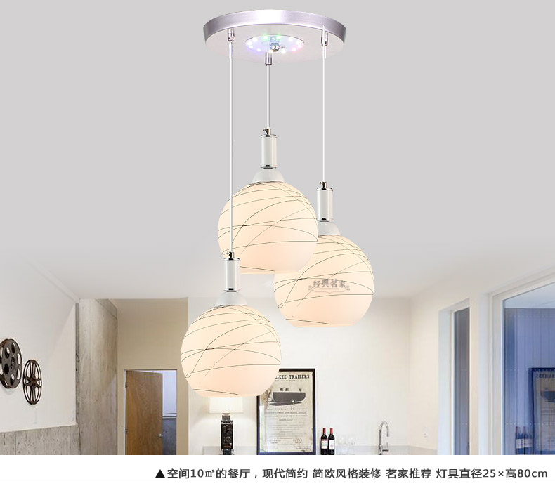 经典茗家灯饰现代简约三头餐厅吊灯创意餐桌灯吧台灯饭厅楼梯过道玻璃餐吊灯D11 圆底盘(水晶版) 灯具+黄光led灯泡
