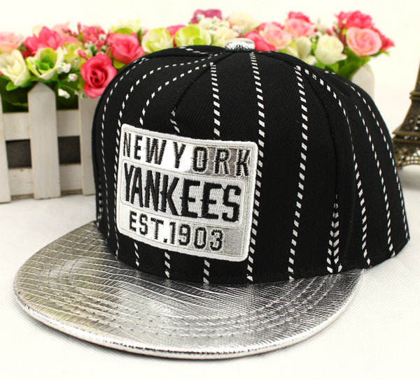 韩版嘻哈帽 刺绣new york棒球帽子 儿童平沿帽子bd 银色沿黑色