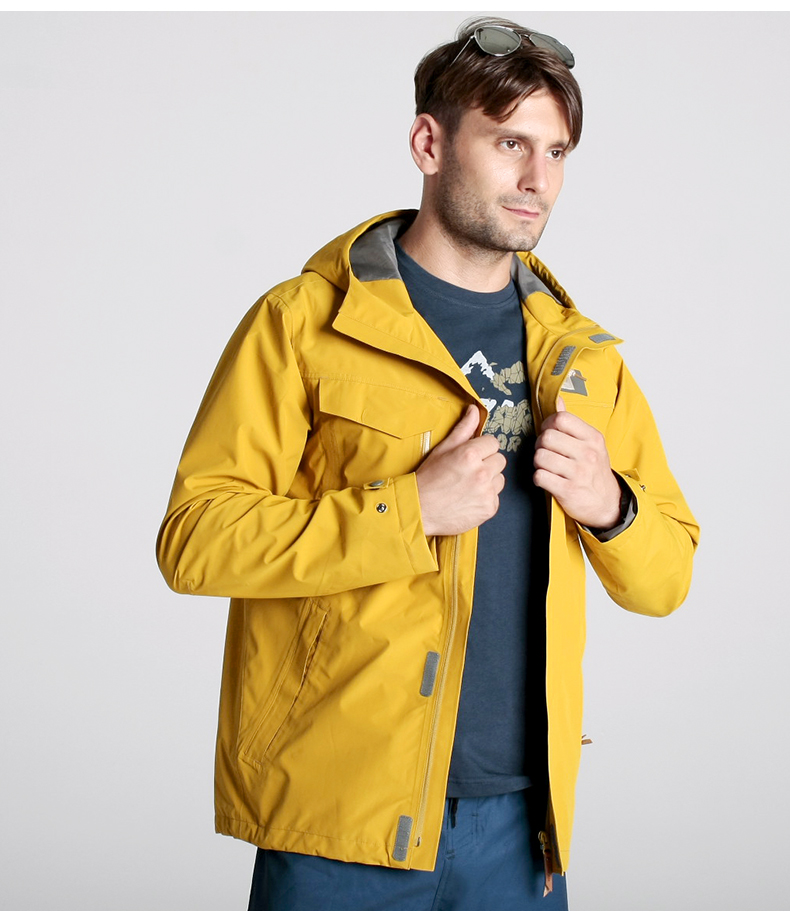 ozark奥索卡户外双层压胶冲锋衣男防风连帽耐磨登山服135367雾露色402