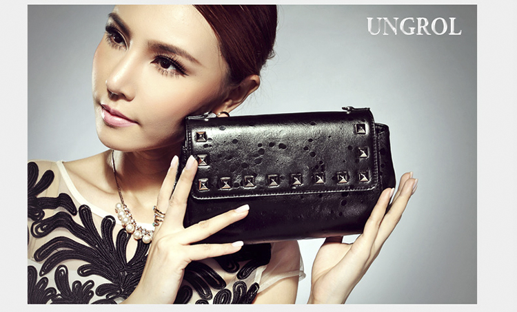 安格儿(ungrol)真皮手拿钮钉晚宴包13250-a101-11黑色