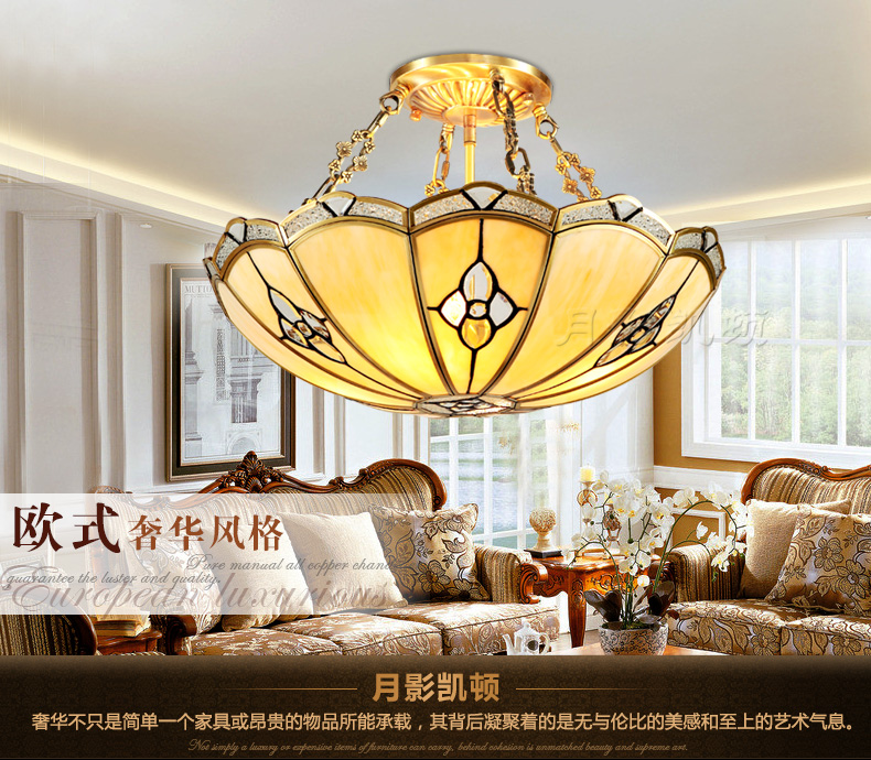 月影凯顿 高贵温馨欧式卧室灯简约书房灯美式全铜半吸顶灯个性雕花造型灯饰 4灯-直径45cm-高45cm