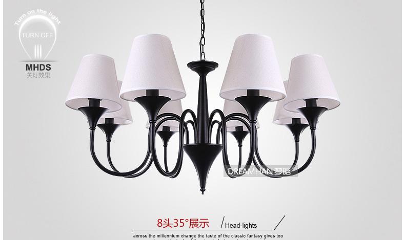 梦晗吊灯欧美式乡村现代简约铁艺客厅卧室灯餐厅灯具灯饰2012 3头米黄色灯罩