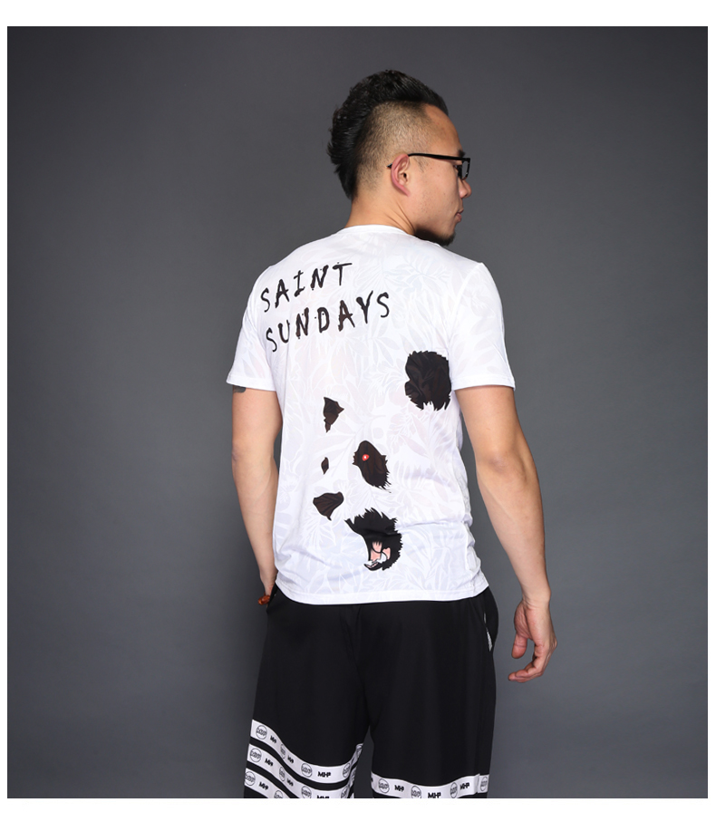 pxk 港系潮牌潮夏季男装熊猫panda短袖t恤3d卡通动物圆领印花青少年大