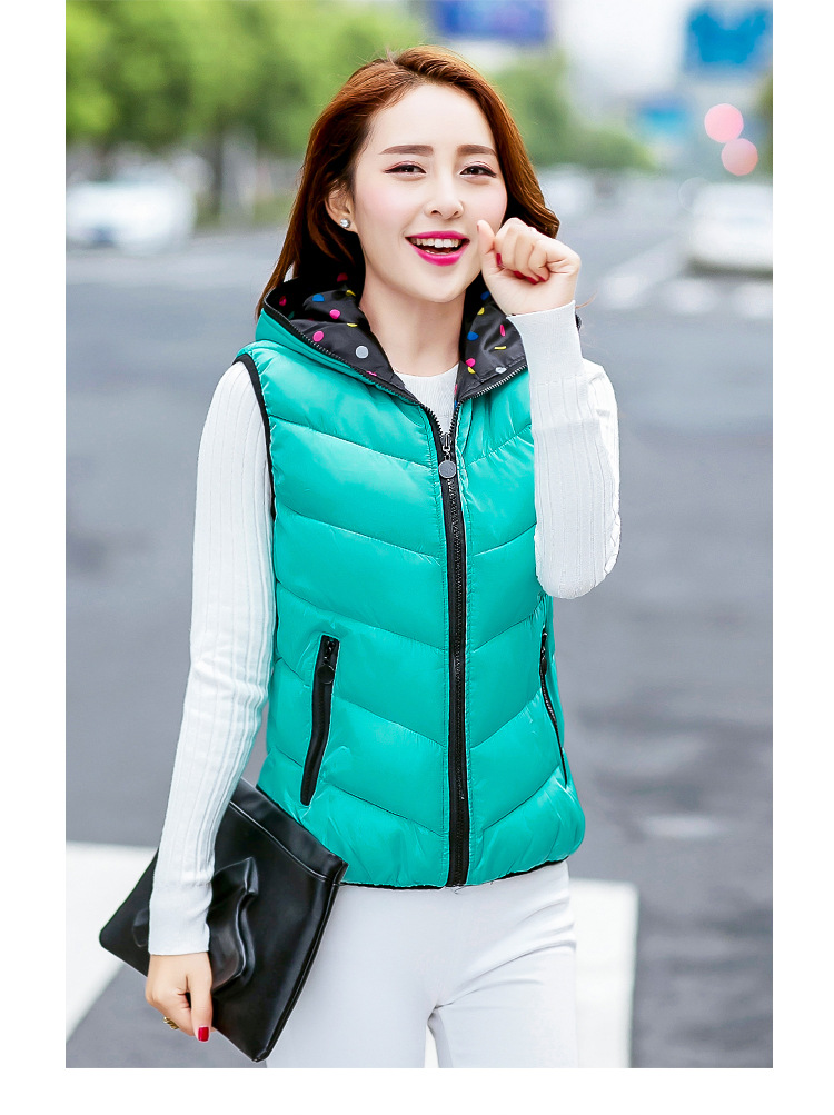朵唯丽人 2015秋冬韩版新款时尚修身羽绒服连帽马甲女169 黑色A XL