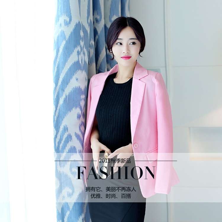 
                                        棉麻小西服女短款2015秋装新款西装外套一粒扣韩版休闲女式小西装 浅蓝色 L                