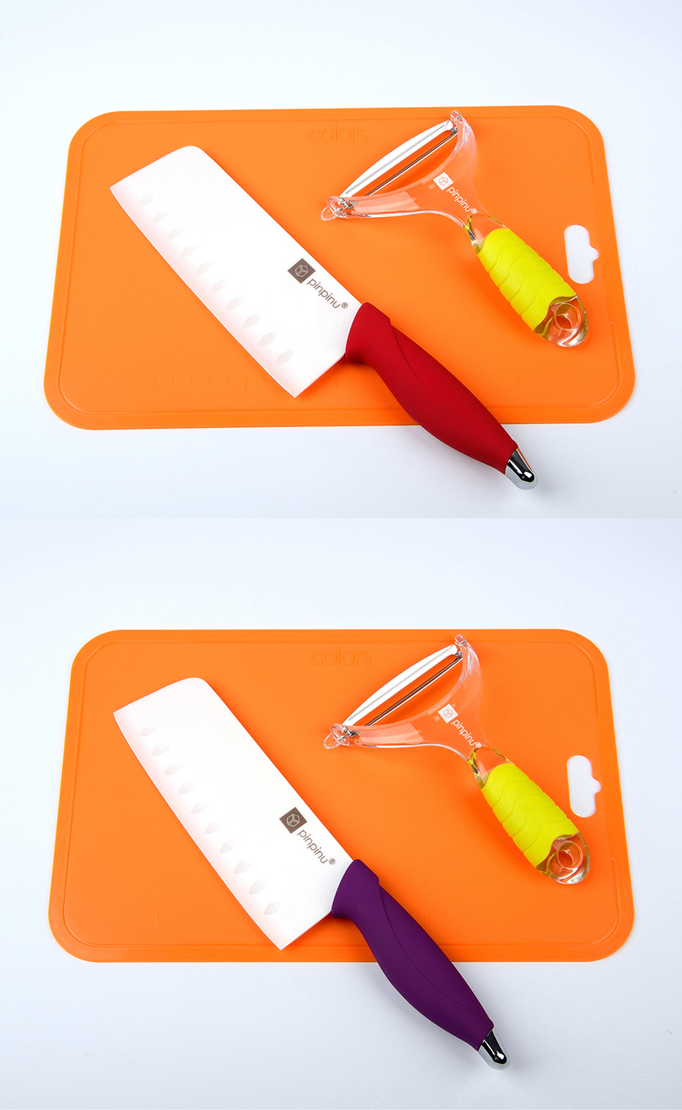 
                                        品品优（pinpinyou） 品品优厨具 厨房刀具3件套日本进口切菜板削皮器陶瓷刀菜刀 红色刀+砧板 刨皮刀                