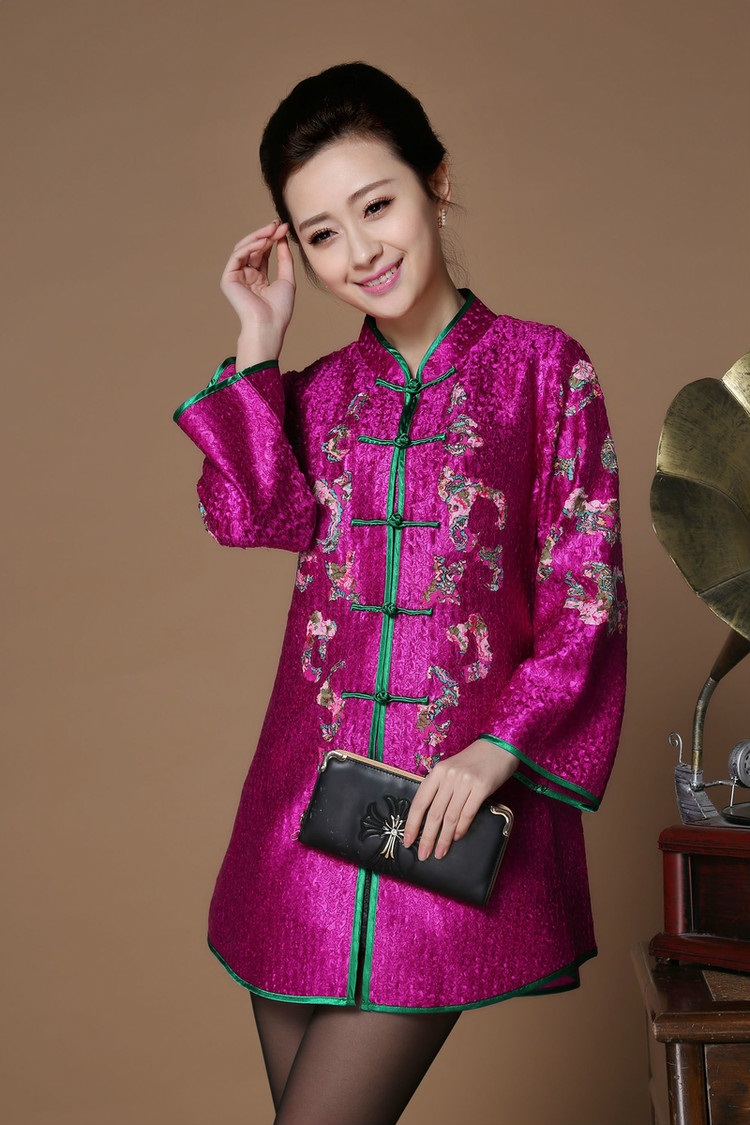 2016春2016春季新款中老年女士真丝唐装时尚妈妈装短款褶皱上衣喇叭袖