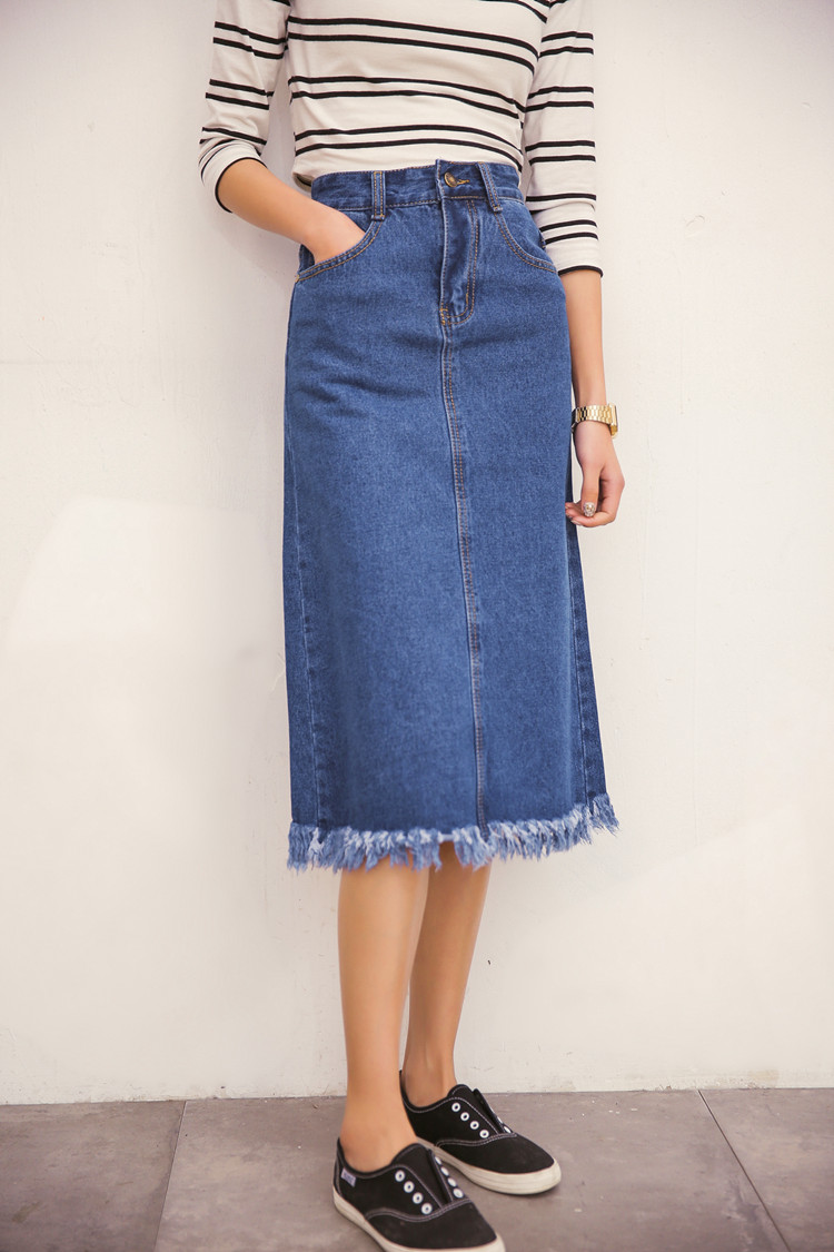 2016夏夏新款四季百搭高腰牛仔a字裙半身裙牛仔长裙女惠声惠色 蓝色 s