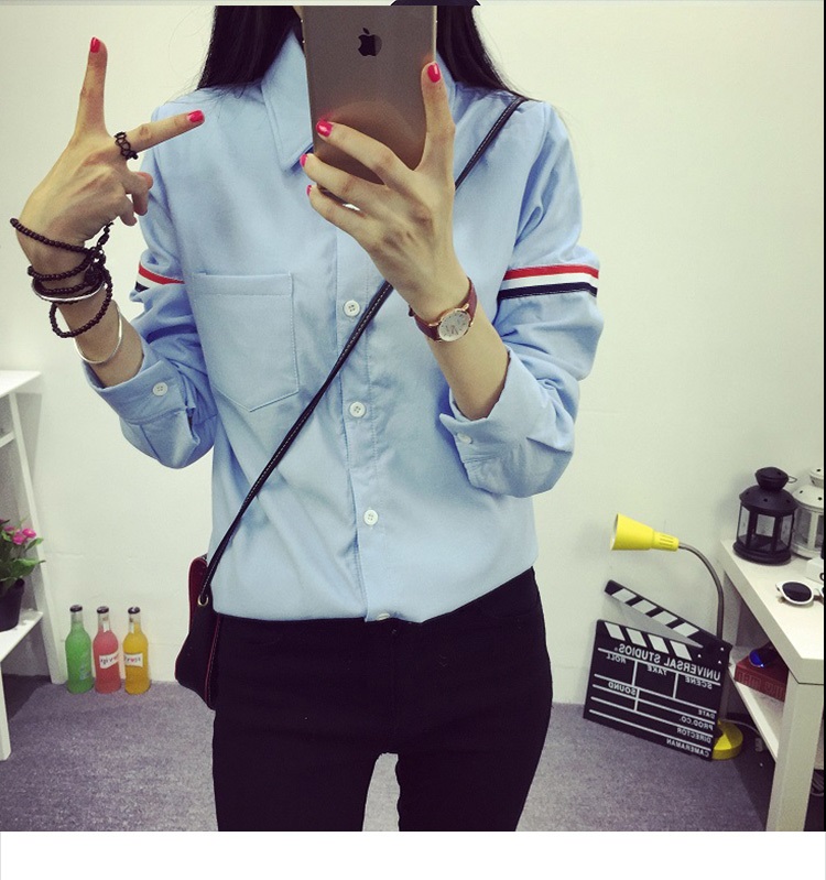 仁俪2016春季新款韩版衬衫女学院风学生大码时尚百搭纯棉纯色衬衫 白色春款 M