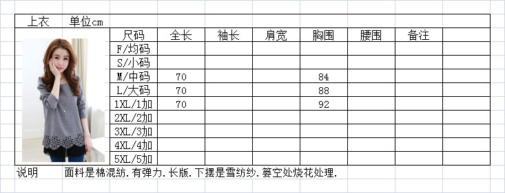 【阿美氏】YC8/586 衫上衣女装/韩版修身春秋长袖圆领/显瘦时尚镂空烧花假两件上衣包邮 图片色 1XL码/加大1码