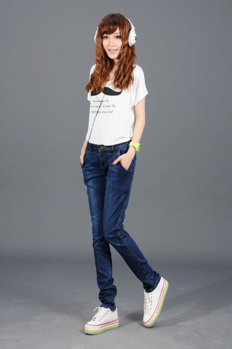 2016春装哈伦裤女裤长裤韩版牛仔裤学生宽松大码小脚裤 拉链牛仔 黑色