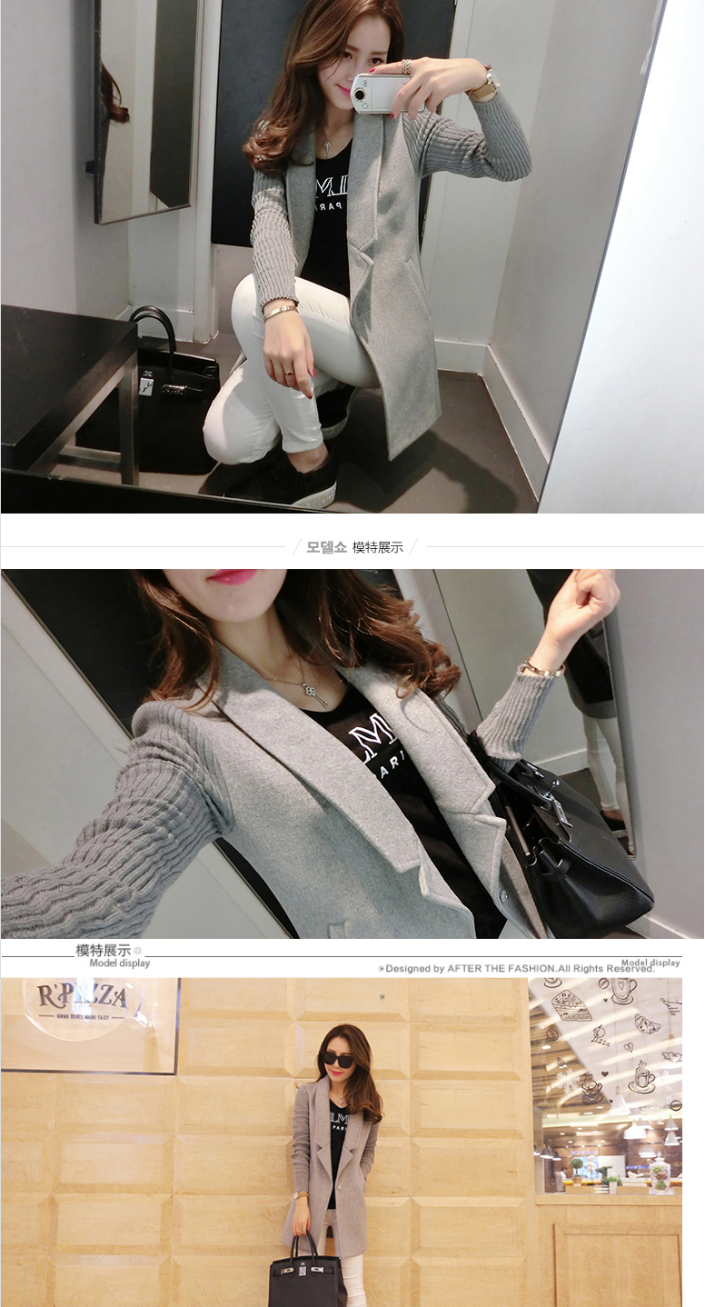 奕悦尔2015秋冬新款毛呢大衣女韩版显瘦呢子大衣西装毛呢外套女5580 灰色 M