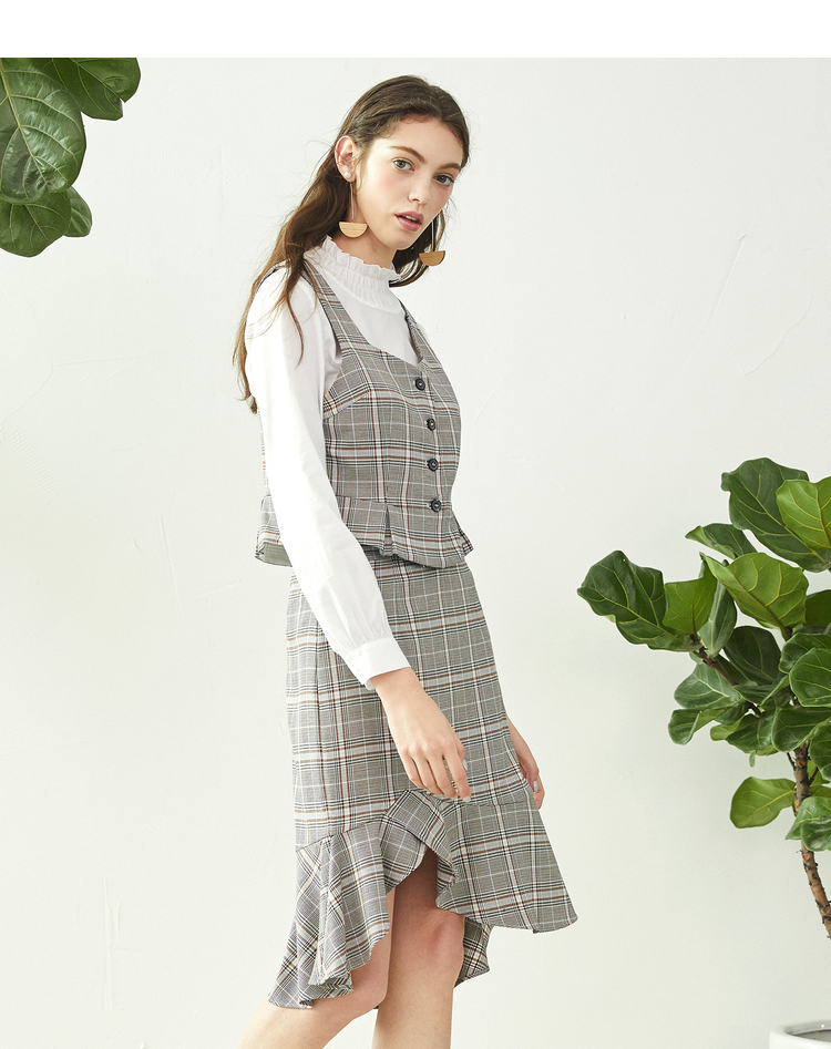 gloria/歌莉娅女装春秋款复古格纹三件套装连衣裙179c4e26a f92多色