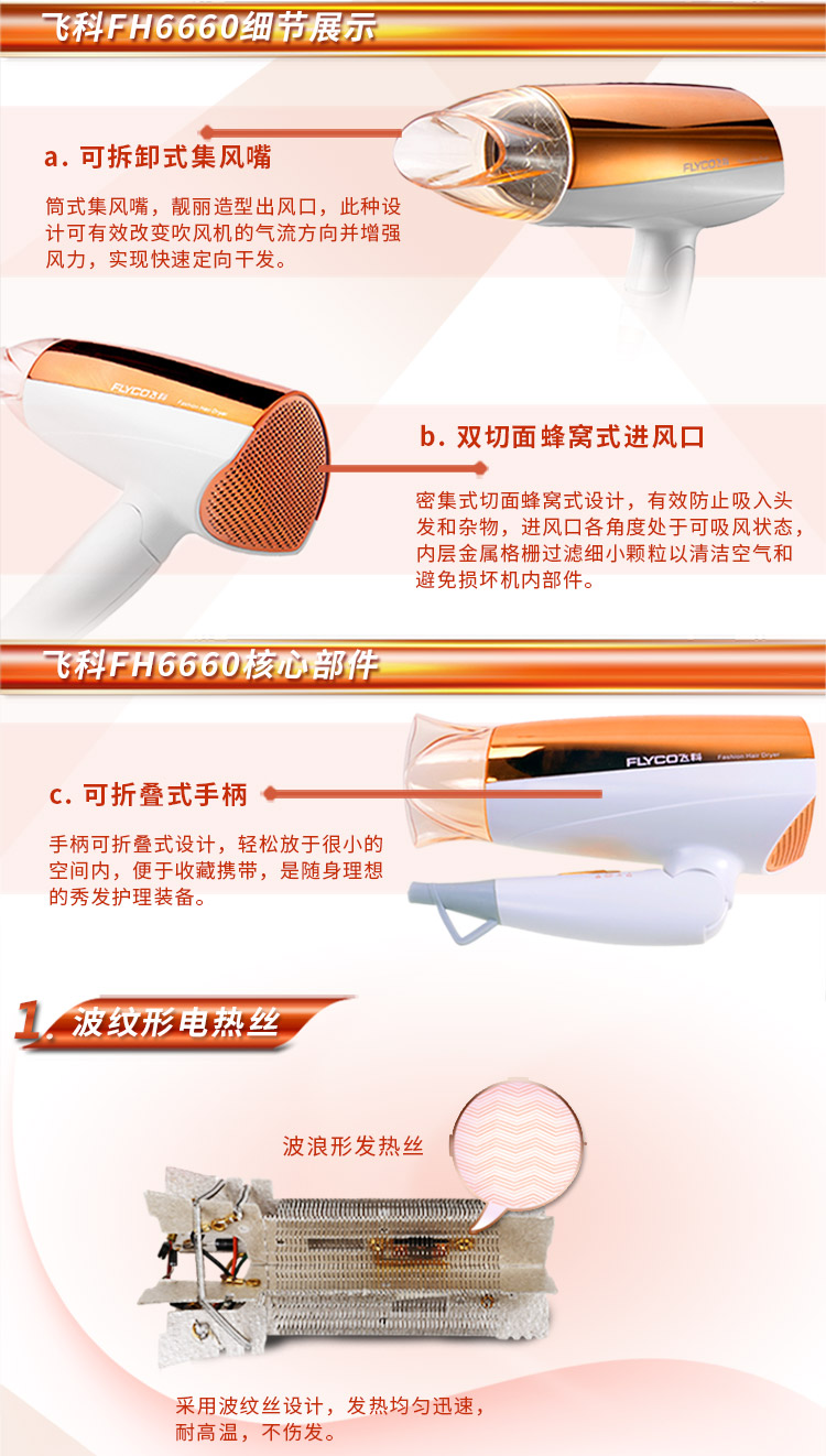 飞科(FLYCO)FH6660可折叠电吹风机 1600W负离子
