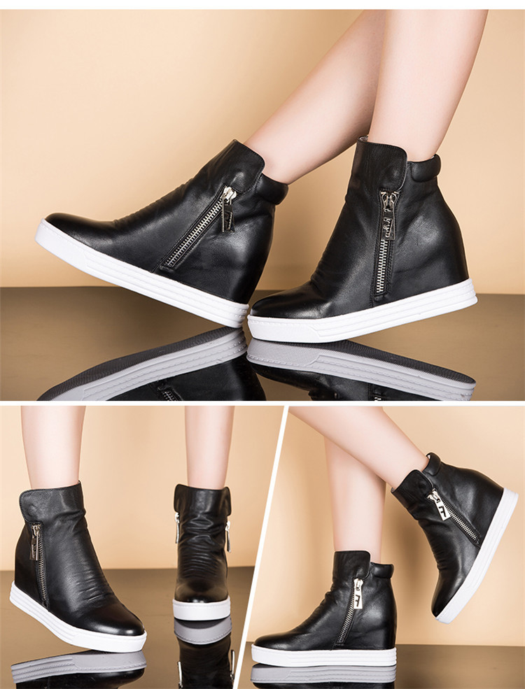 plover潮流休闲舒适高帮女鞋女靴子 时尚牛皮百搭休闲短筒靴短靴 白色