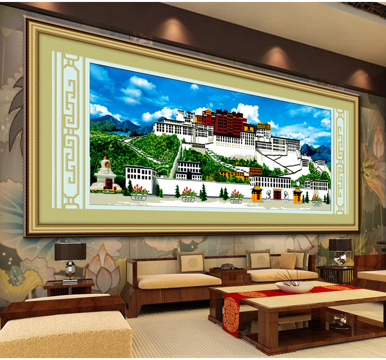 蒙娜丽莎水晶钻石十字绣满钻客厅大画5D钻石画布达拉宫钻石绣贴钻画砖石画5d满钻点钻绣水晶画 YT8372