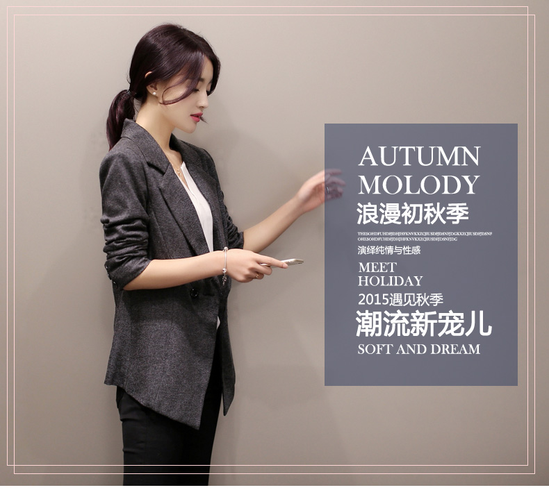 妮唯淳 2015秋冬季一粒扣修身显瘦西装外套纯色女装长袖韩版棉麻西服 图片色 XL