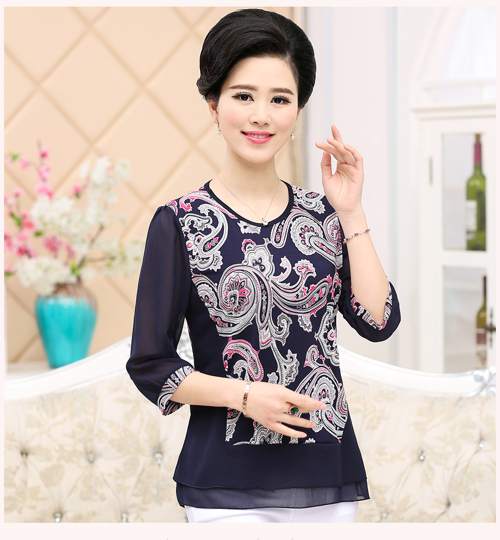 胖织缘福中老年女装中袖t恤妈妈装春夏装短袖外套 藏青色 4xl