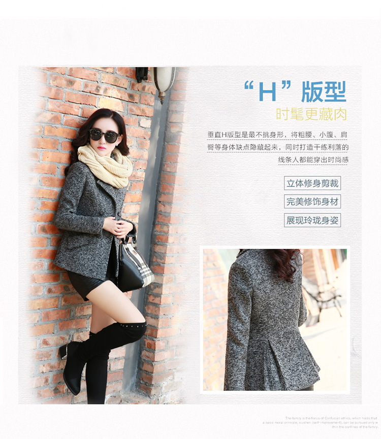 
                                        网奕女装2016新款中长短款修身毛呢大衣外套女 LMYRA26 浅灰色 M                