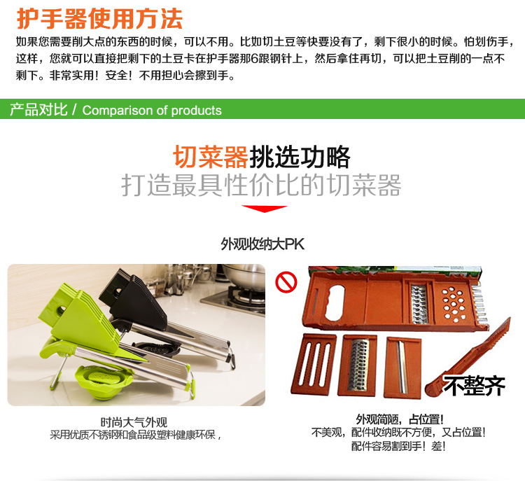 达派屋DAPAI HOME 304不锈钢厨房多功能刀切菜器 土豆丝切丝器 刨丝器 黄瓜切片 黑色