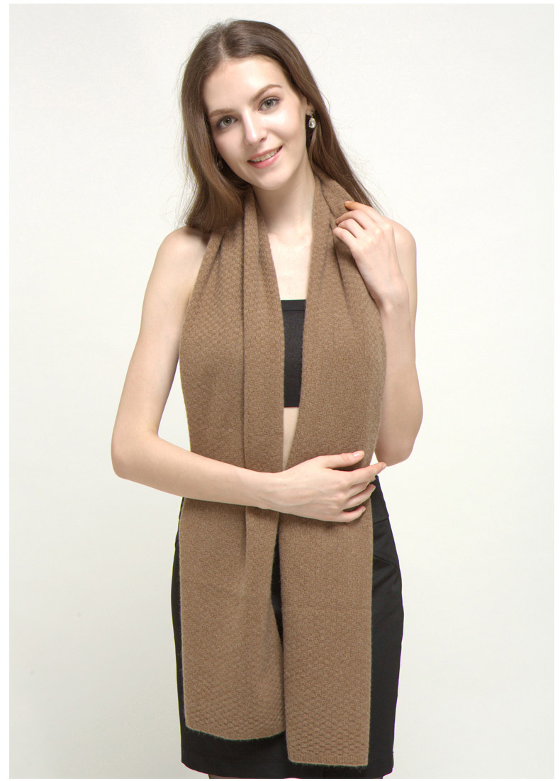 rovad千路 桂花针高档女纯羊绒围巾 浅咖 均码