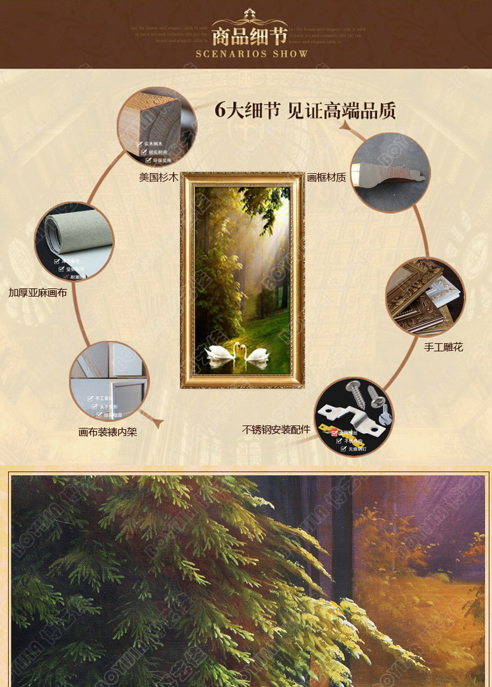 
                                                            博艺佳 欧式手绘风景油画玄关装饰画过道竖版挂画天鹅湖壁画定制 B宫殿金框 60CM*120CM                