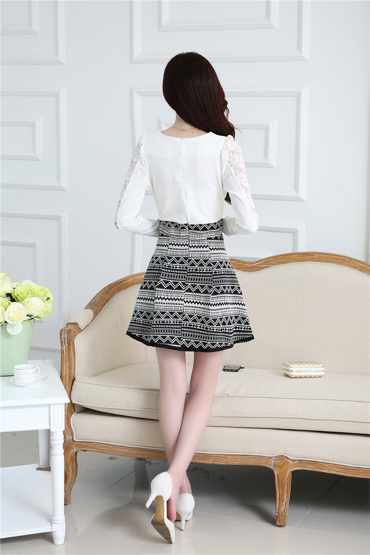 慕魅莎 2015秋装新款泡泡袖蕾丝拼接甜美连衣裙 2377 白色 xl