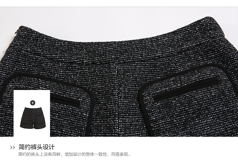 欧昵雪2015秋冬新款韩版时尚百搭纯色休闲裤子加厚直筒毛呢短裤女 黑色 M