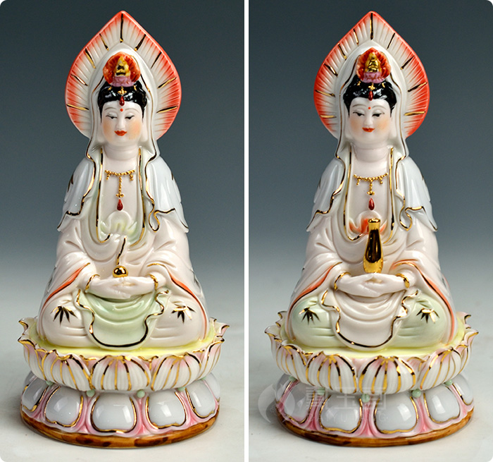 戴玉堂 5吋双面观音佛像摆件陶瓷观世音坐像小号如来佛随身佛 d08-002