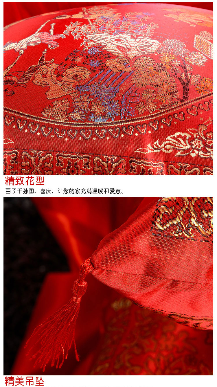 卓鸷家纺 婚庆锦缎面料多功能抱枕 沙发靠垫一对(两只装) 百子图 靠垫55*55cm-含芯