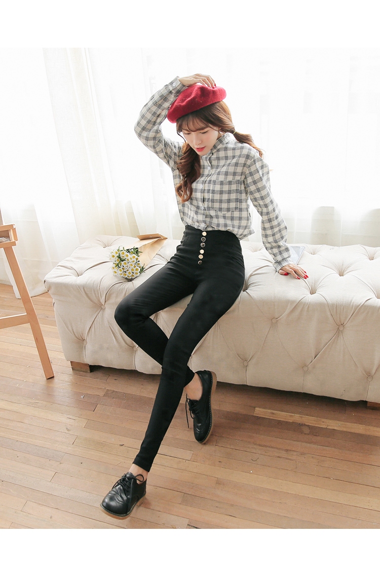 帛徽2016春款高腰打底裤外穿长裤女修身铅笔裤子弹力小脚裤 黑色 m