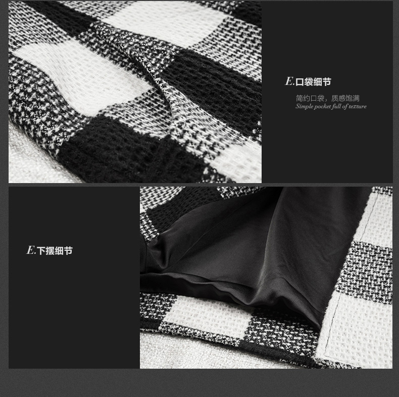 枫林梦2015秋冬新款羊毛呢大衣OL修身中长款长袖格子毛呢外套女 格子 S