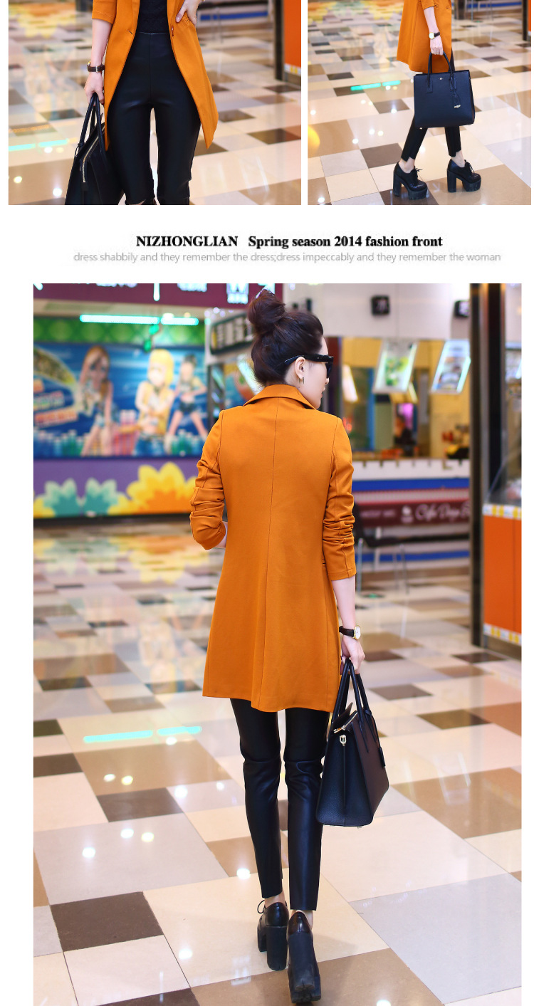 红晶灵2015秋冬女装新款中长款时尚韩版修身西装外套668 红色 XL