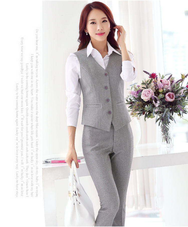 缇素 TISU 2016 四季工作服职业装马甲套装女 银行酒店前台服务员女装马甲 A015 马甲+灰色裤子 M