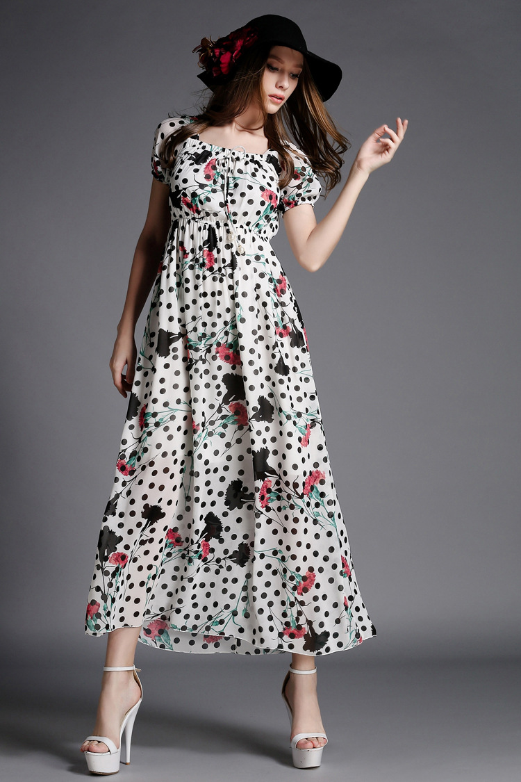 yamureach春夏季女装欧美大牌波点印花大摆长裙夏季连衣裙8263 黑色 m