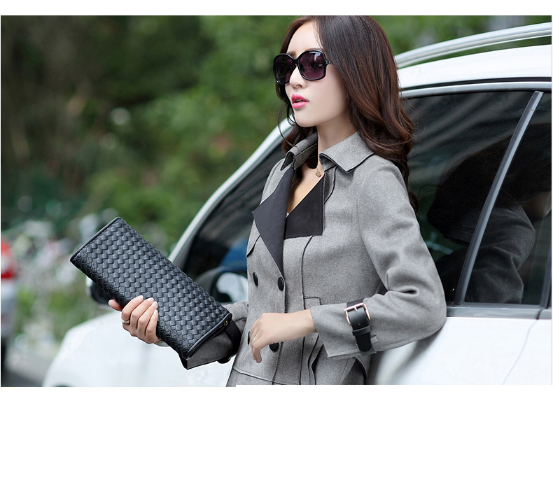 裳威莉2015秋装新款女装韩版中长款大码修身双排扣风衣外套女  H7204 酒红色  L