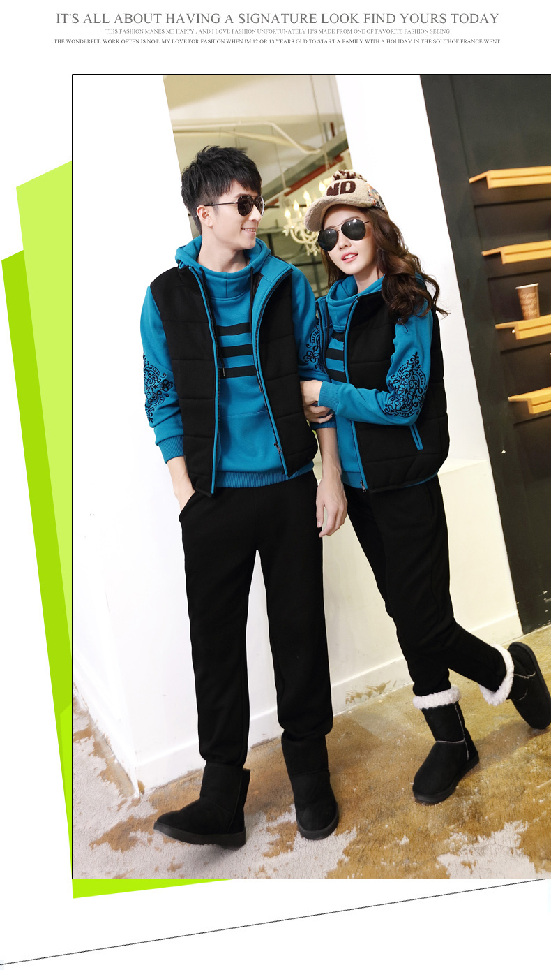 卓姿琪(zhuoziqi )秋冬套装加厚加绒卫衣三件套棒球服运动情侣装 灰  色 XXXL男